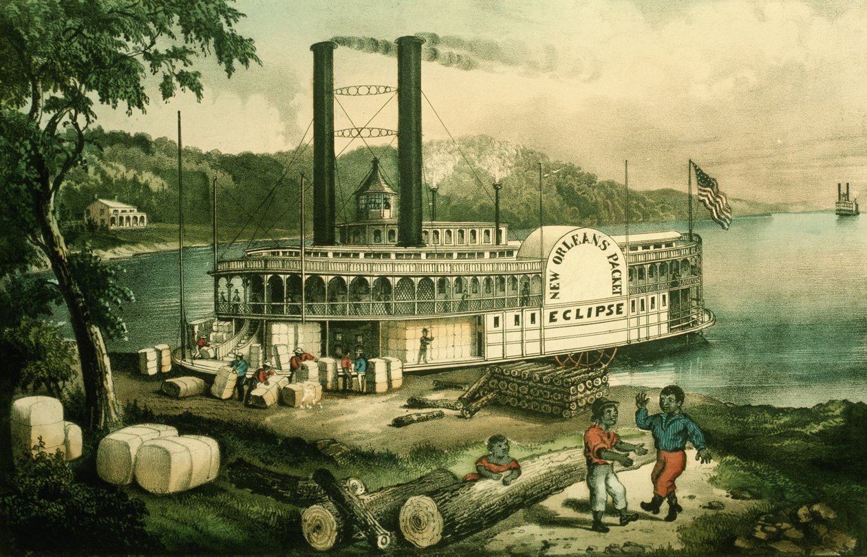 Loading Cotton on the Mississippi by N. and Ives J.M. (1824-95) Currier