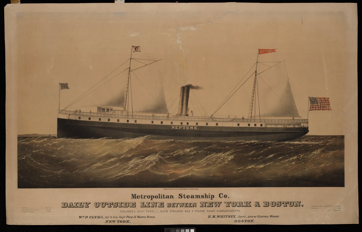 Metropolitan Steamship Co. Daily Outside Line between New York & Boston... Neptune by N. and Ives J.M. (1824 95) Currier