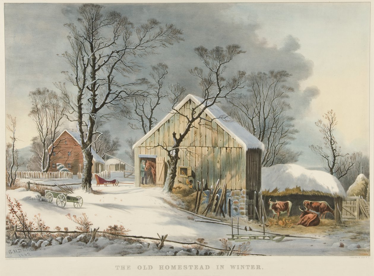 The Old Homestead in Winter by Currier and Ives