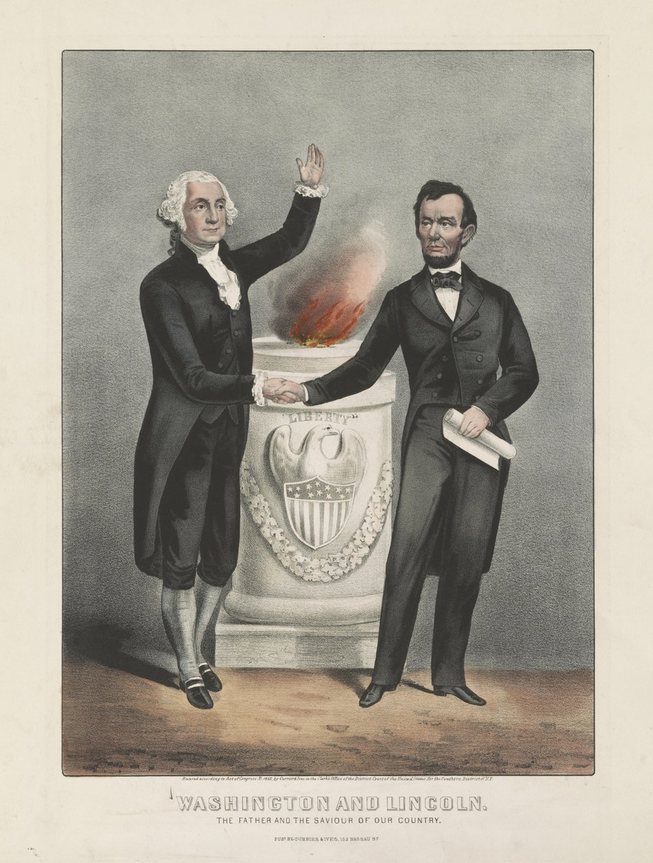 Washington and Lincoln. The Father and the Saviour of Our Country by Currier and Ives