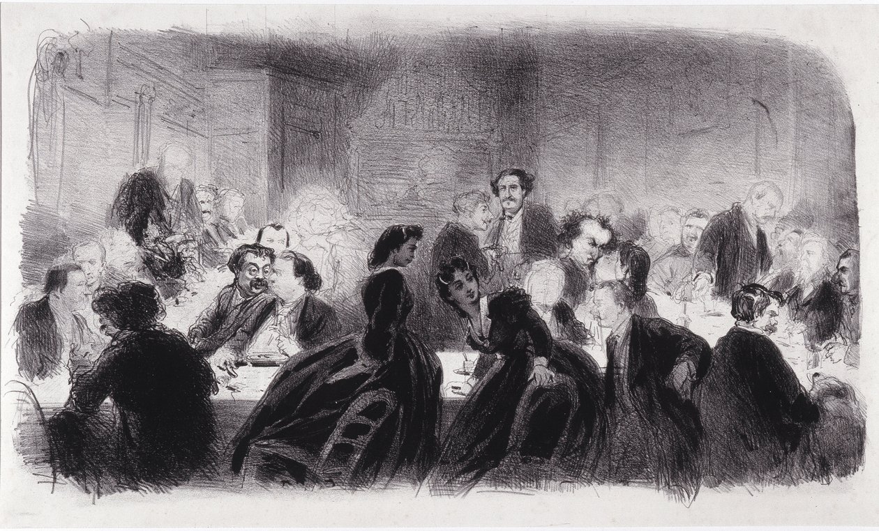 Anonymous lithograph representing literary and artistic personalities in the 1850s by Nadar