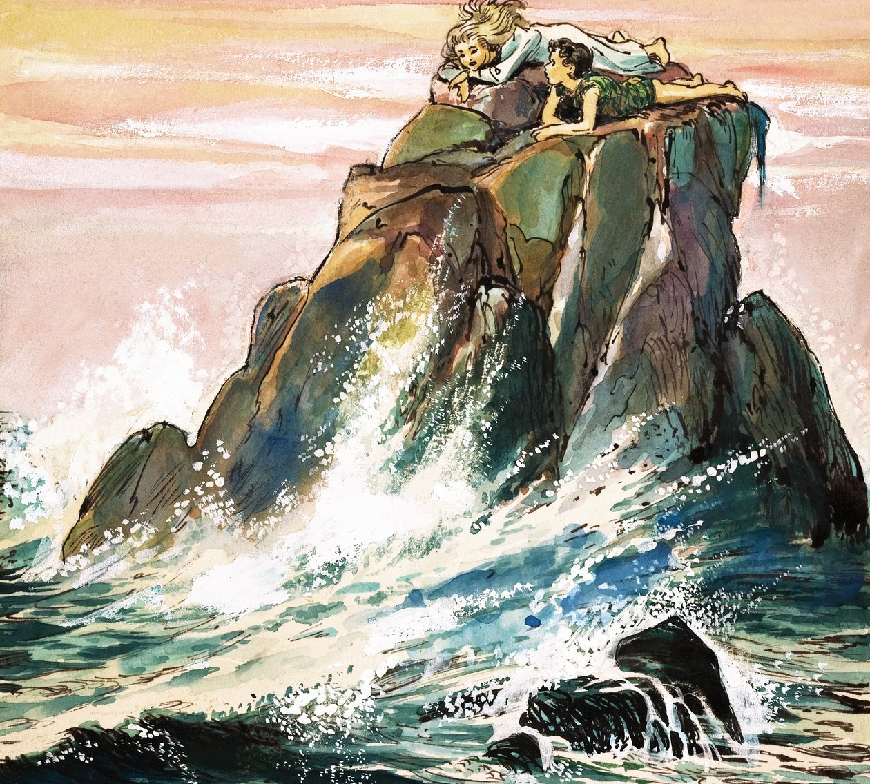 Peter Pan and Wendy Darling on a Rock, Illustration from 
