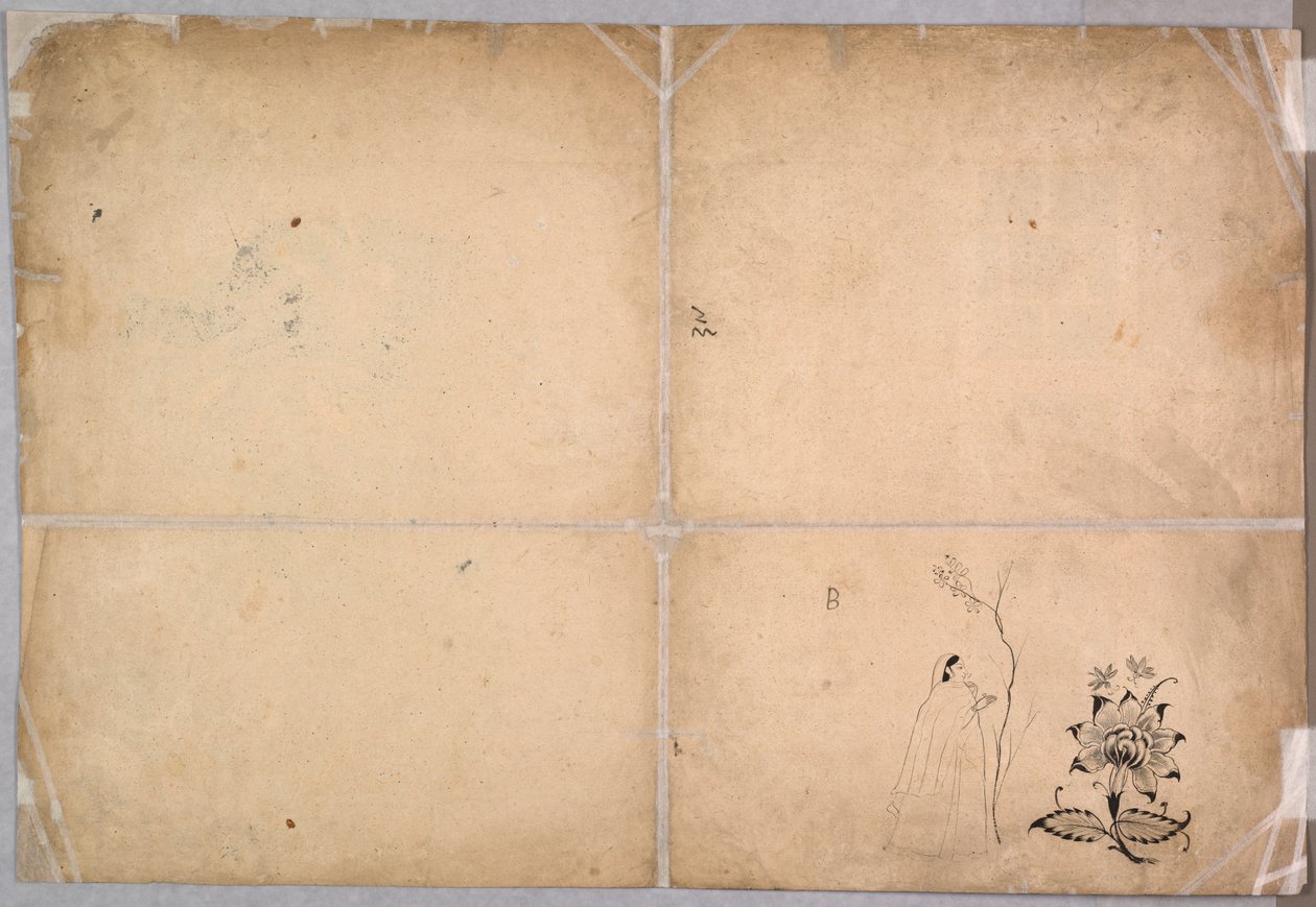 Two Elephants Fighting in a Courtyard Before Muhammad Shah by Nainsukh