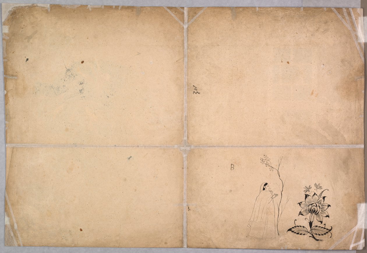 Two Elephants Fighting in a Courtyard Before Muhammad Shah by Nainsukh
