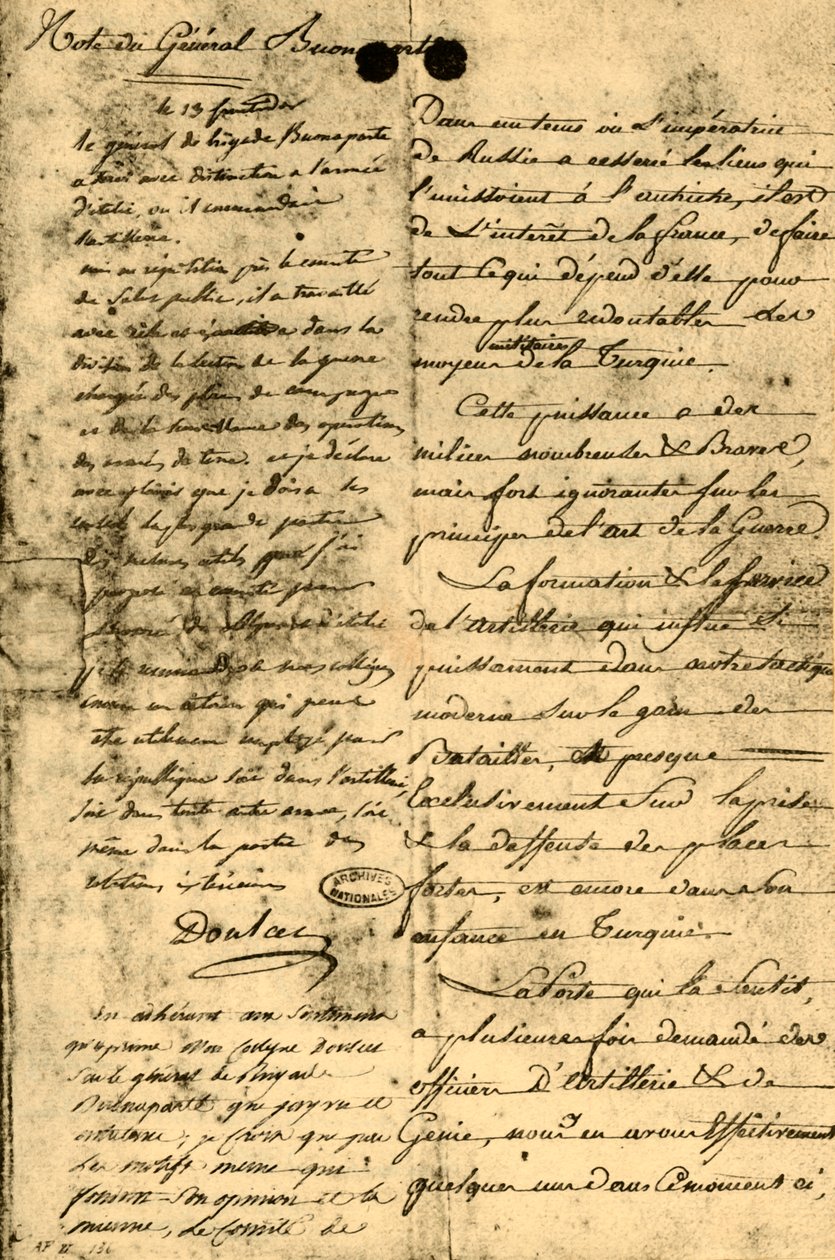 Note from General Bonaparte, 13 September 1795 by Napoleon Bonaparte I