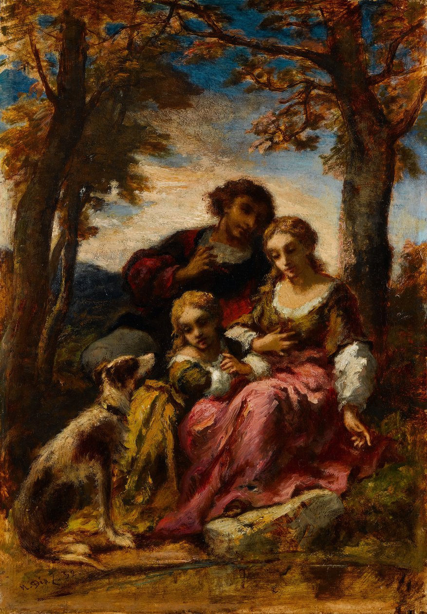 Figures and a Dog in a Landscape by Narcisse Virgile Diaz de la Peña