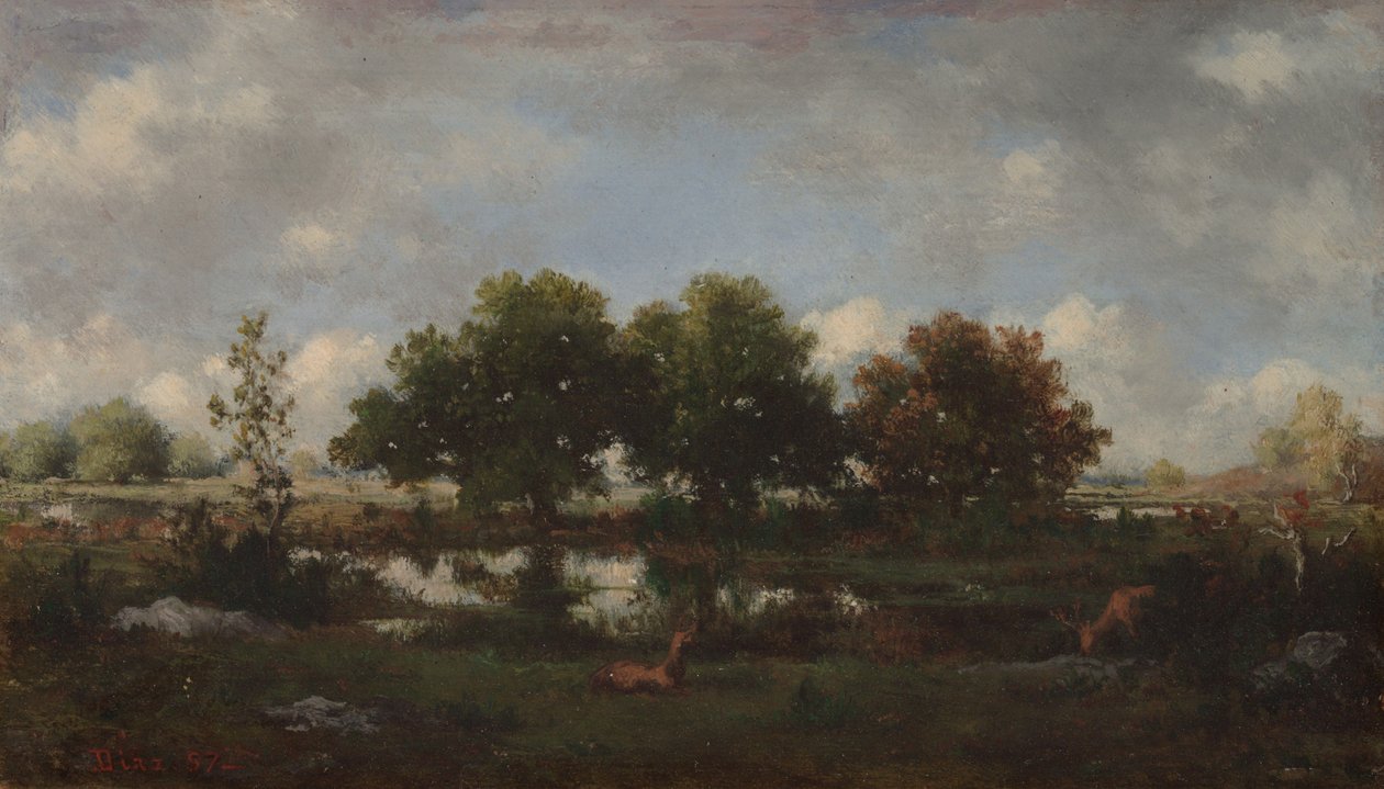 Forest Landscape with Stags by Narcisse Virgile Diaz de la Peña