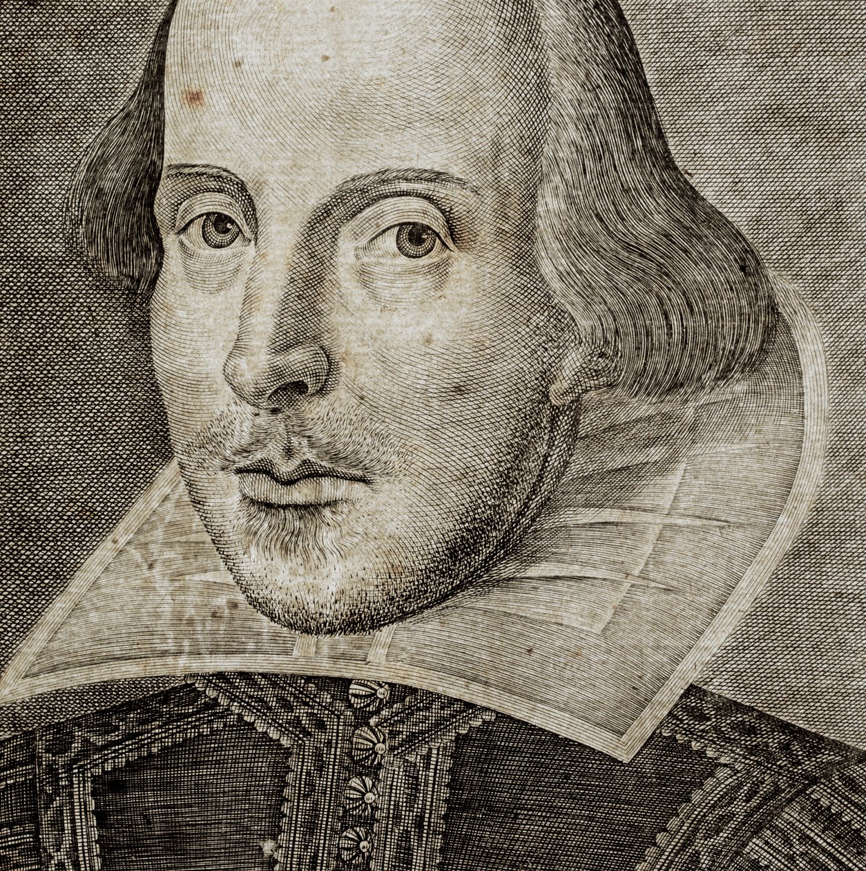 Detail of Portrait of William Shakespeare on frontispiece of Comedies, histories by Nathan Benn