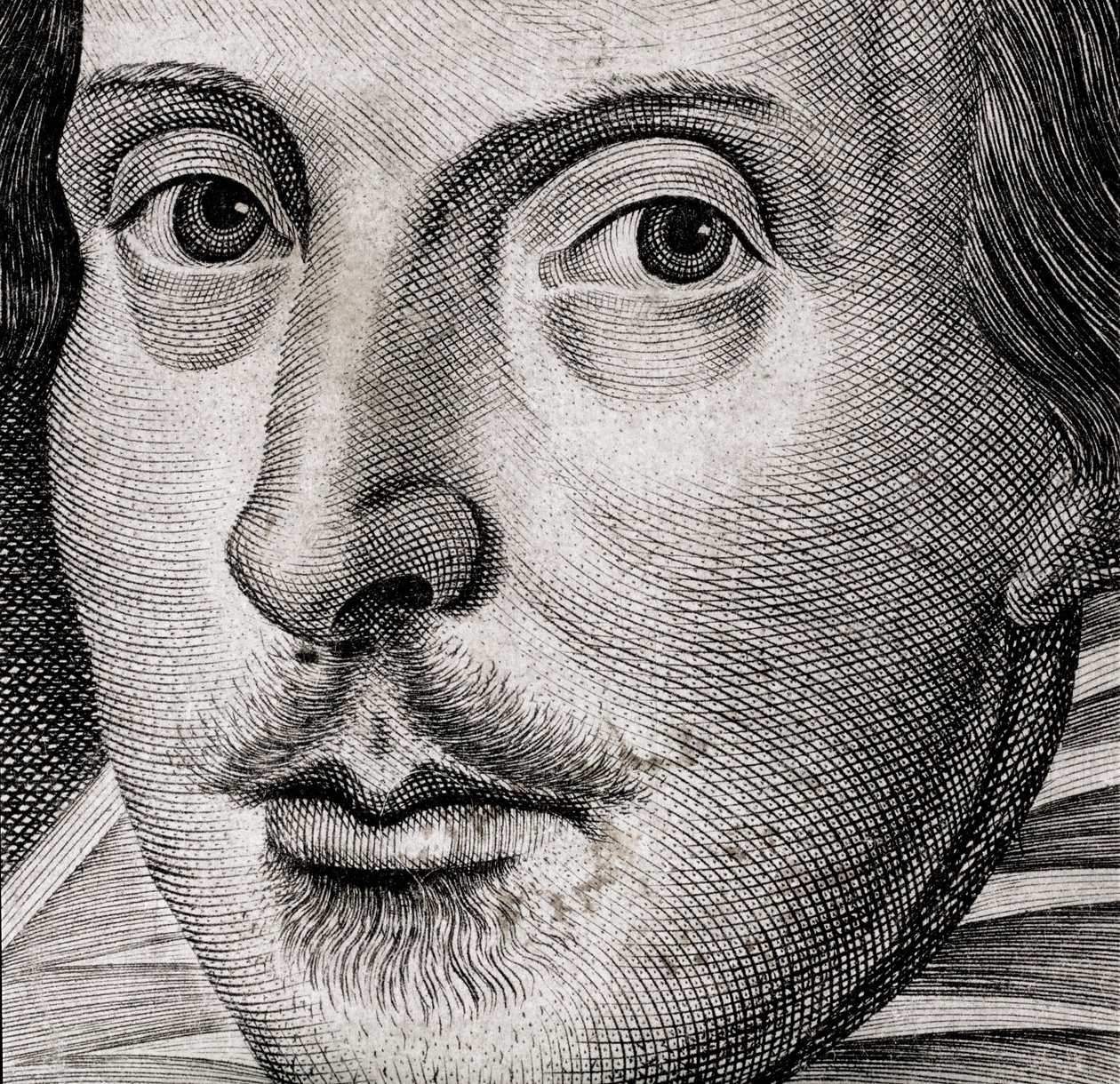 Detail of Portrait of William Shakespeare on frontispiece of Comedies, histories, & tragedies by Nathan Benn