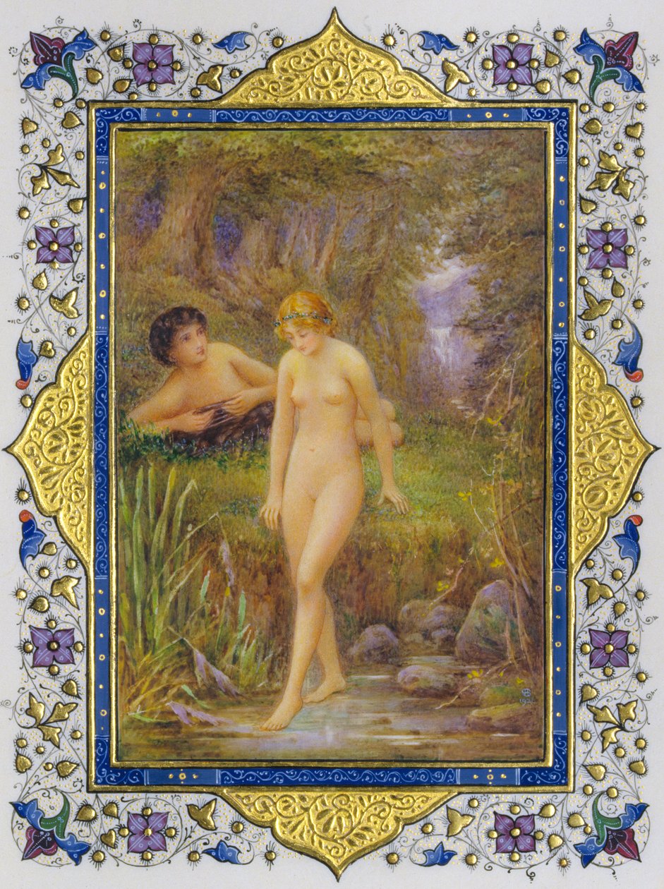 Illuminated Page from a Book of Shakespeare Sonnets with Nude Woman in Pastoral Fantasy by Nathan Benn