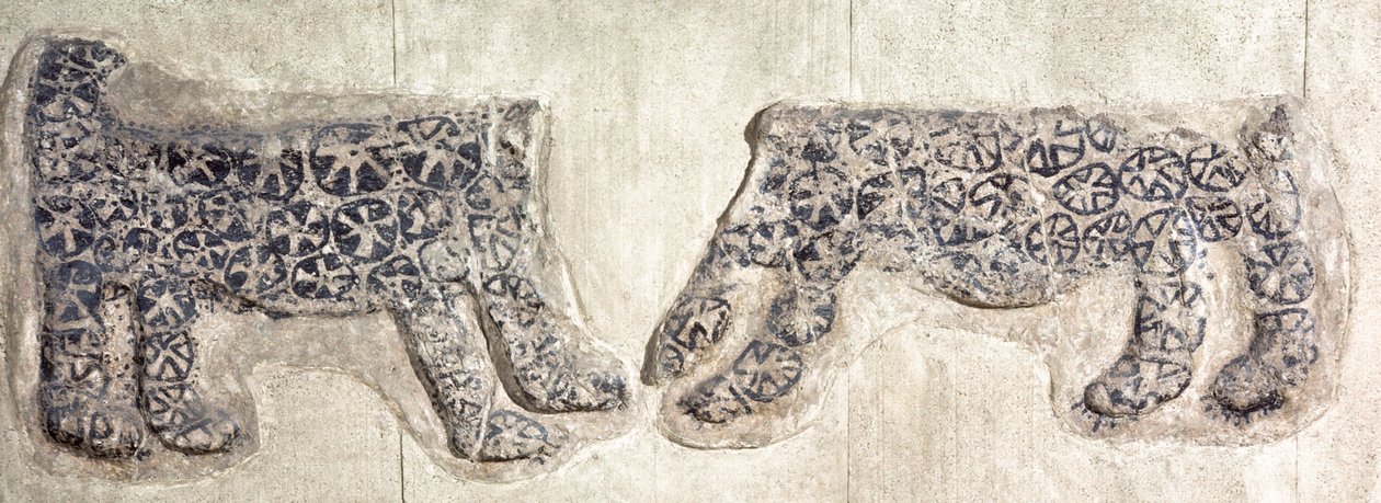 Neolithic wall mural decoration of leopards, excavated at Catal Huyuk in central Anatolia by Nathan Benn
