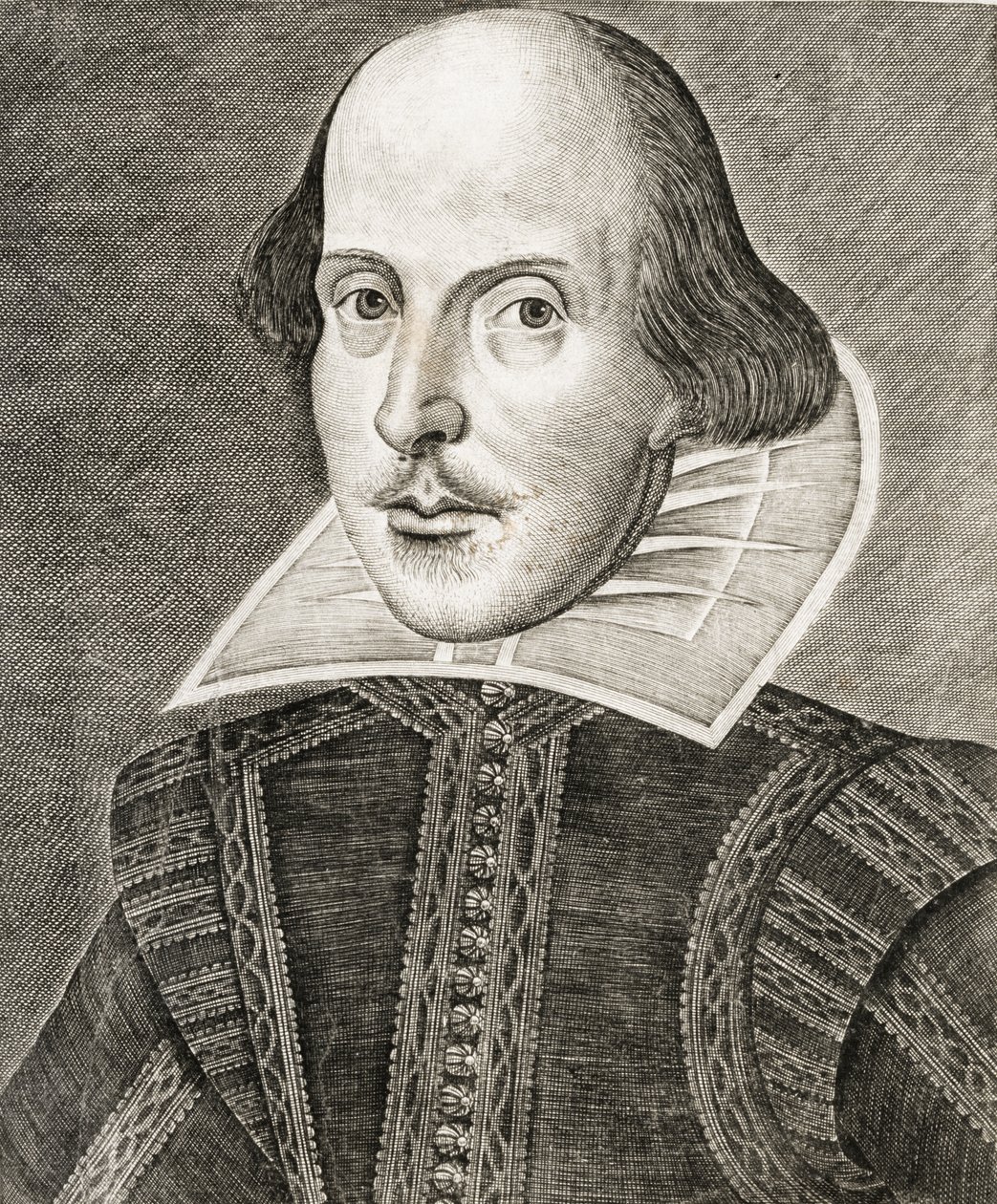Portrait of William Shakespeare on frontispiece of Comedies, histories, & tragedies by Nathan Benn