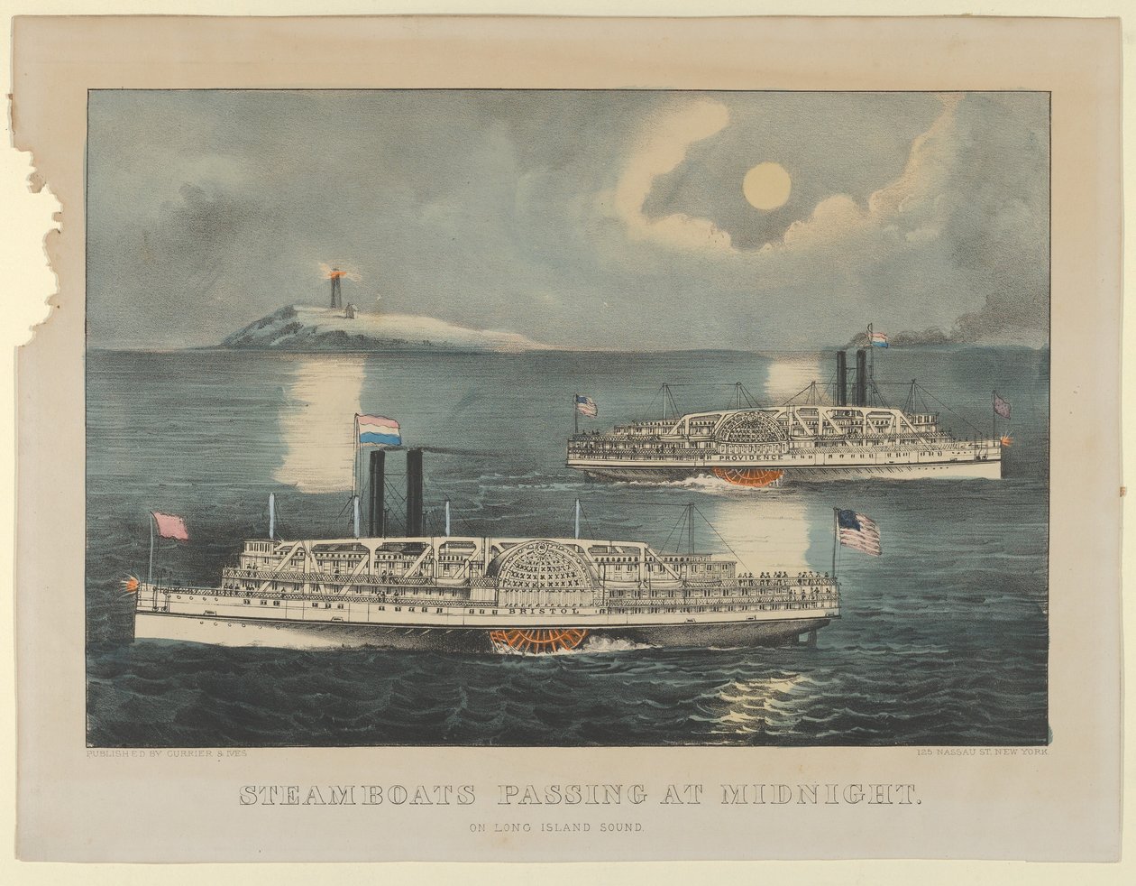 Steamboats Passing at Midnight - On Long Island Sound by Currier and Ives