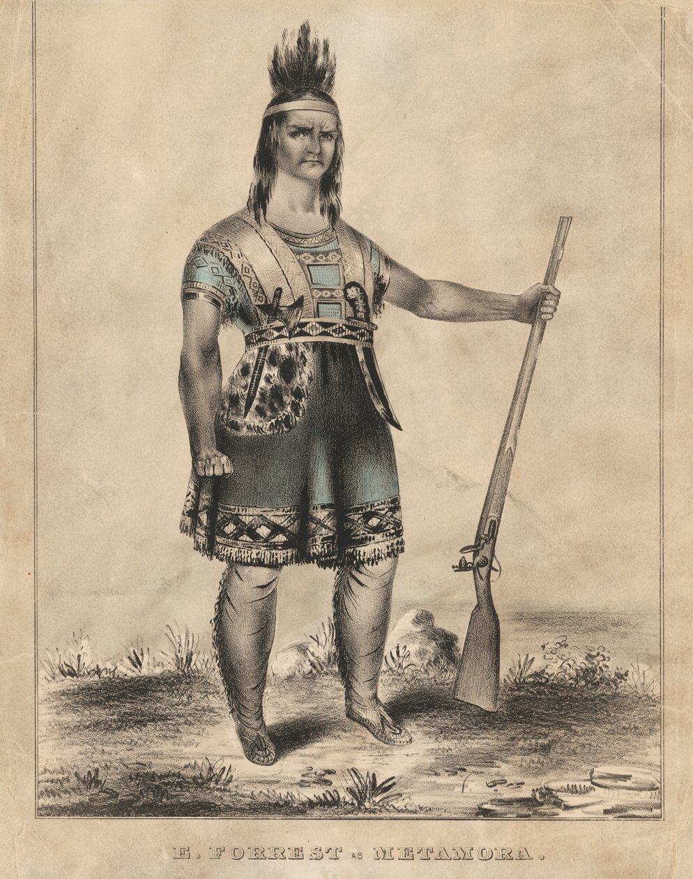 E. Forrest as Metamora by Nathaniel Currier