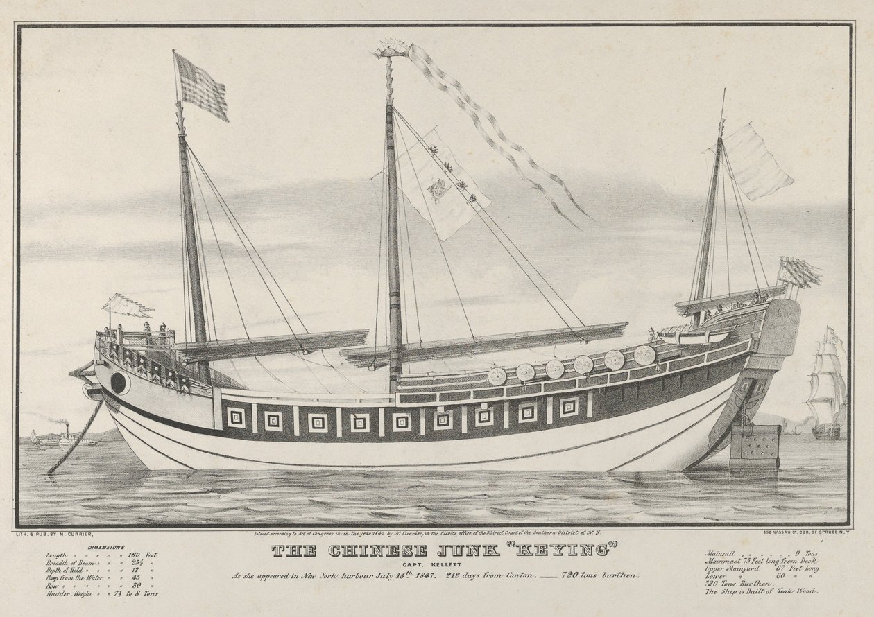 The Chinese Junk Keying-Captain Kellett, As She Appeared in New York Harbour July 13th, 1847 by Nathaniel Currier