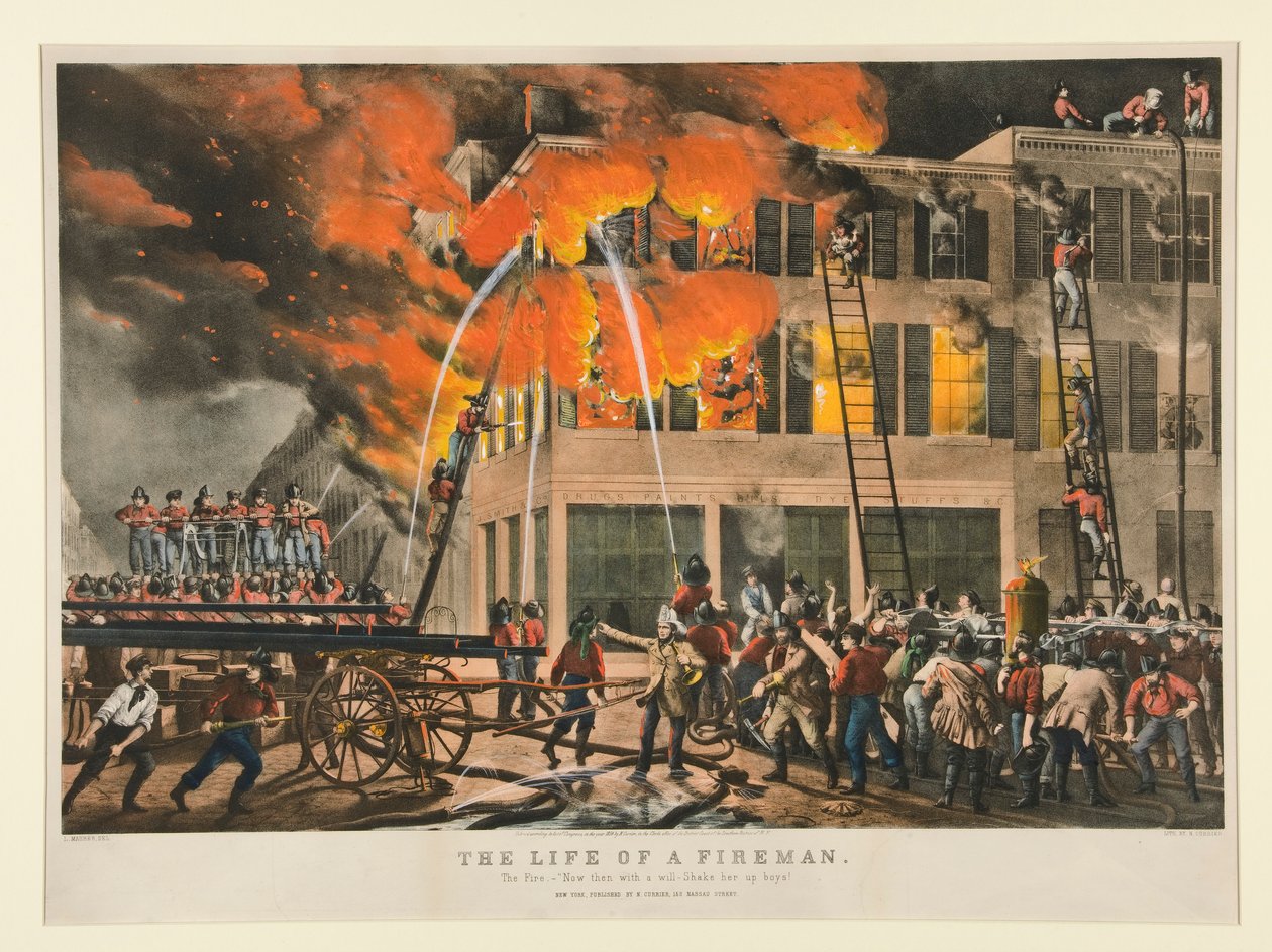 The Life of a Fireman / The Fire by Nathaniel Currier