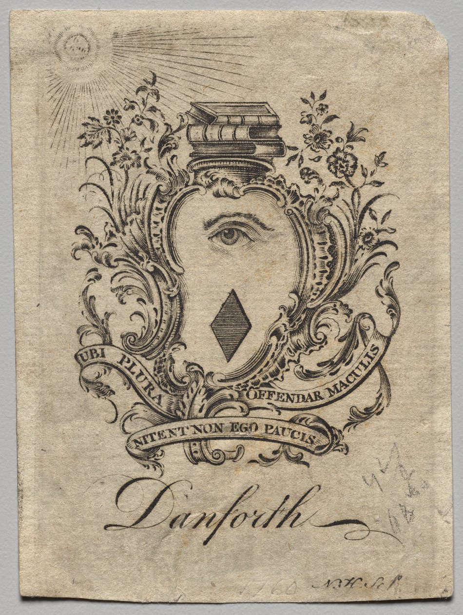 Bookplate: Coat of Arms with Danforth inscribed by Nathaniel Hurd