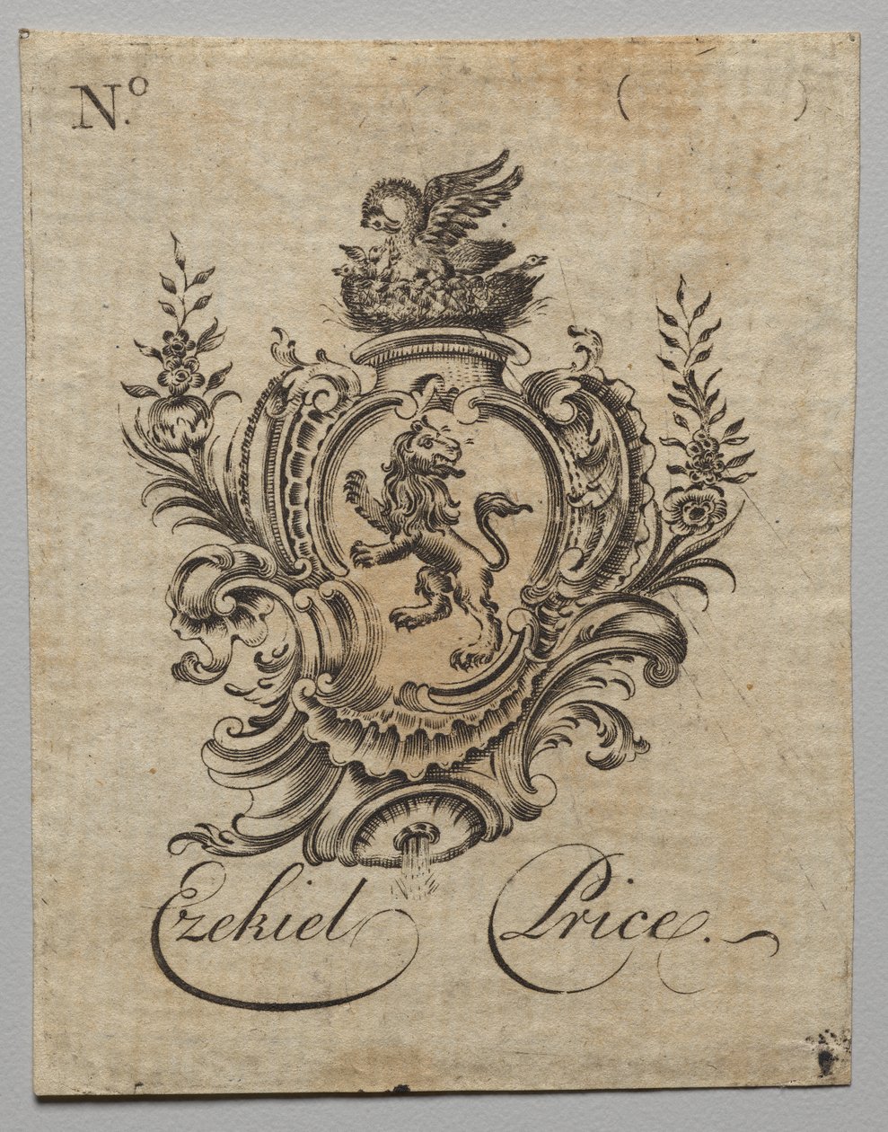 Bookplate: Coat of Arms with Ezekiel Price Inscribed by Nathaniel Hurd