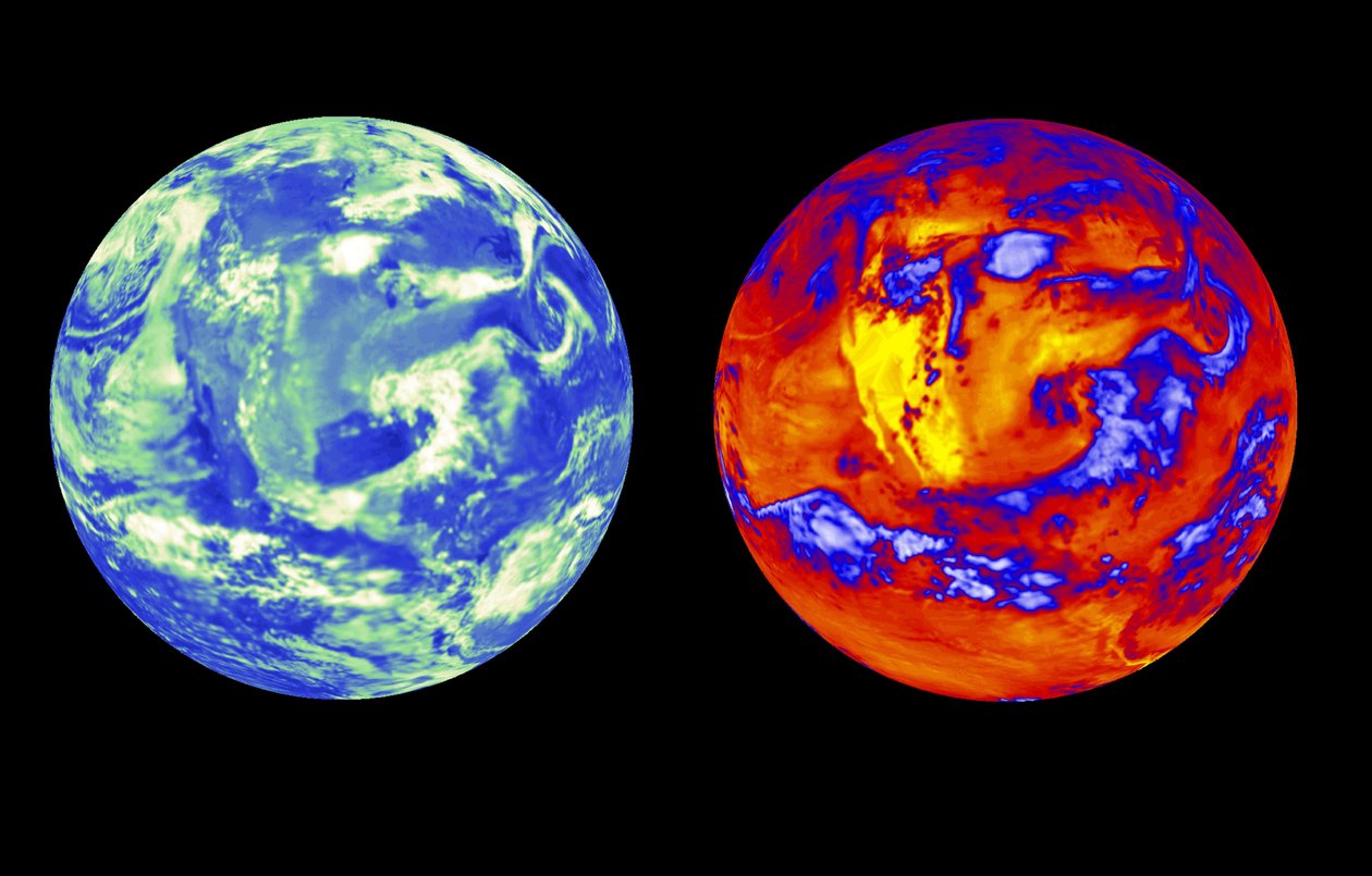 CERES Aqua data showing the amount of outgoing heat and reflected sunlight leaving the planet on 22 June 2002. The United States is in the center by National Aeronautics and Space Administration National Aeronautics and Space Administration