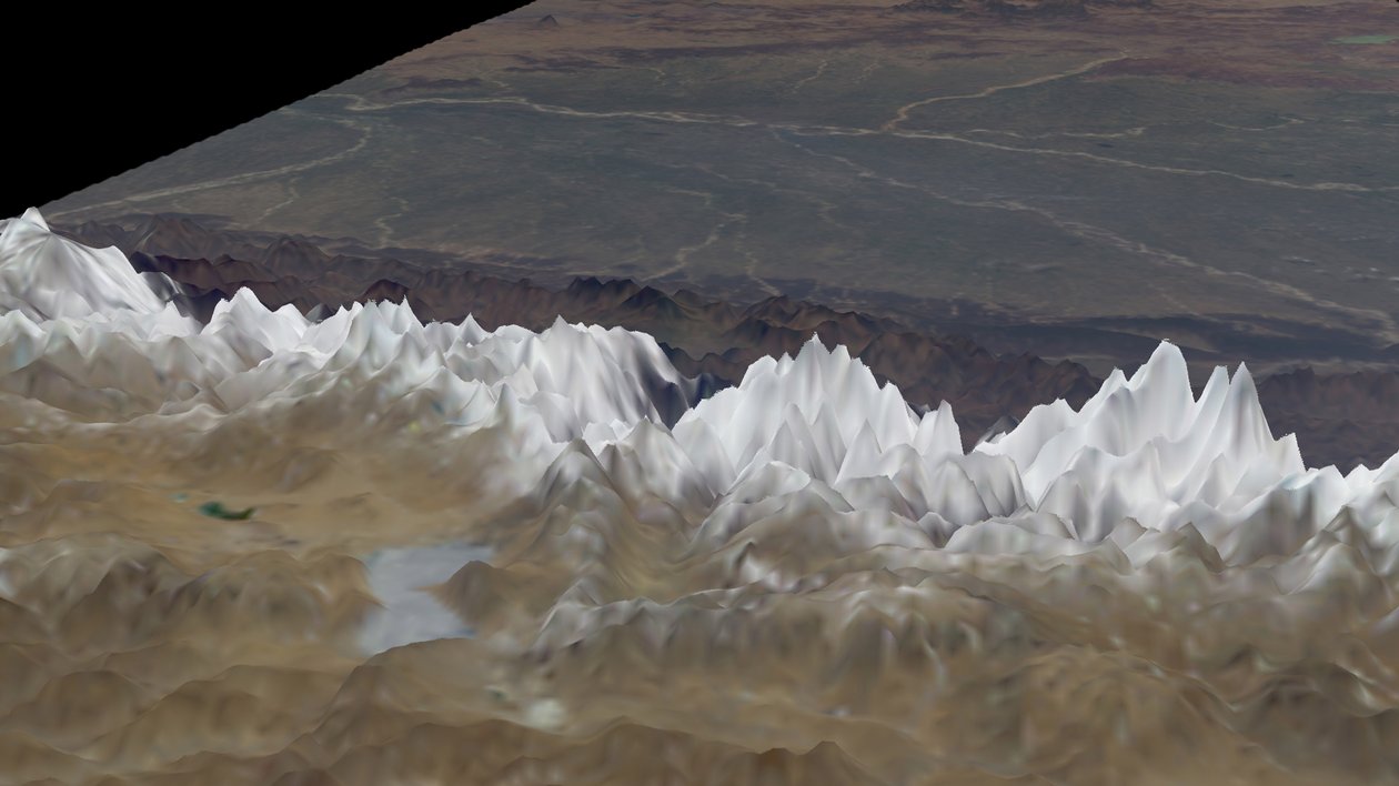 Satellite view of the Himalayas, looking south from the Tibetan Plateau to the Ganges Basin of India in the background by National Aeronautics and Space Administration National Aeronautics and Space Administration
