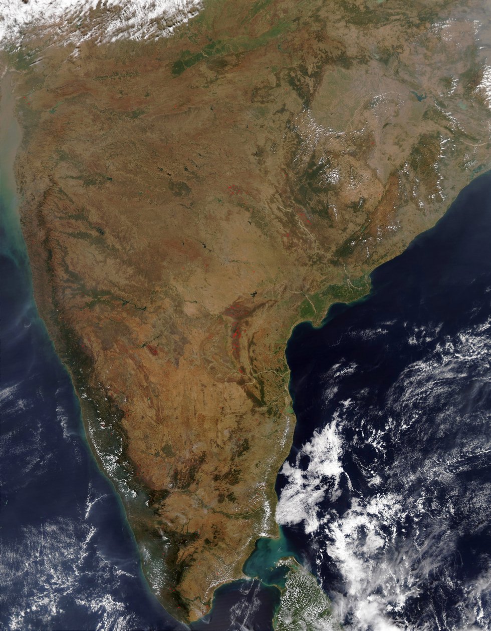 Satellite view over Indian peninsula. Sri Lanka is just visible under cloud at bottom right by National Aeronautics and Space Administration National Aeronautics and Space Administration