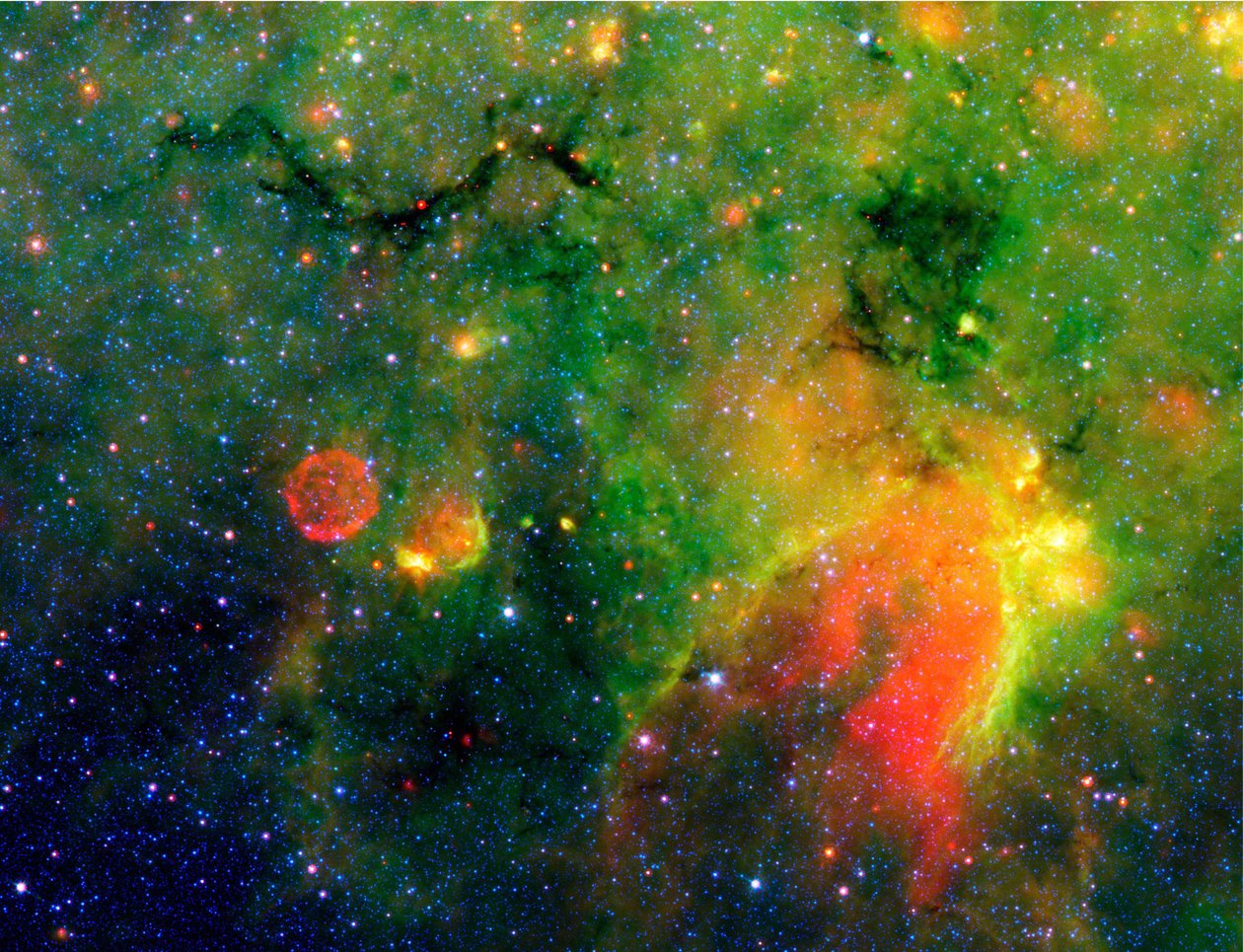 Spitzer Space Telescope infrared image of a snake and surrounding stormy environment by National Aeronautics and Space Administration National Aeronautics and Space Administration