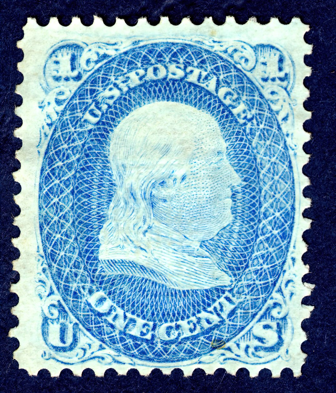 1c Franklin F Grill single, 1867 by National Bank Note Company