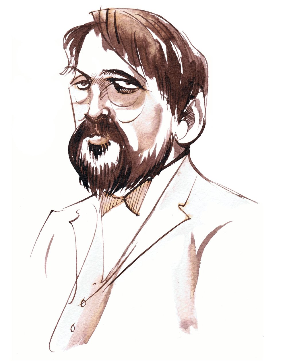 Achille-Claude Debussy, French composer, sepia ink portrait by Neale Osborne