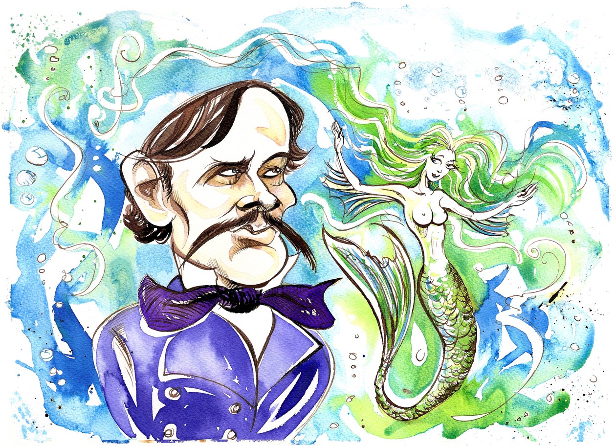 Alexander Dargomyzhsky - caricature with illustration of opera Rusalka by Neale Osborne