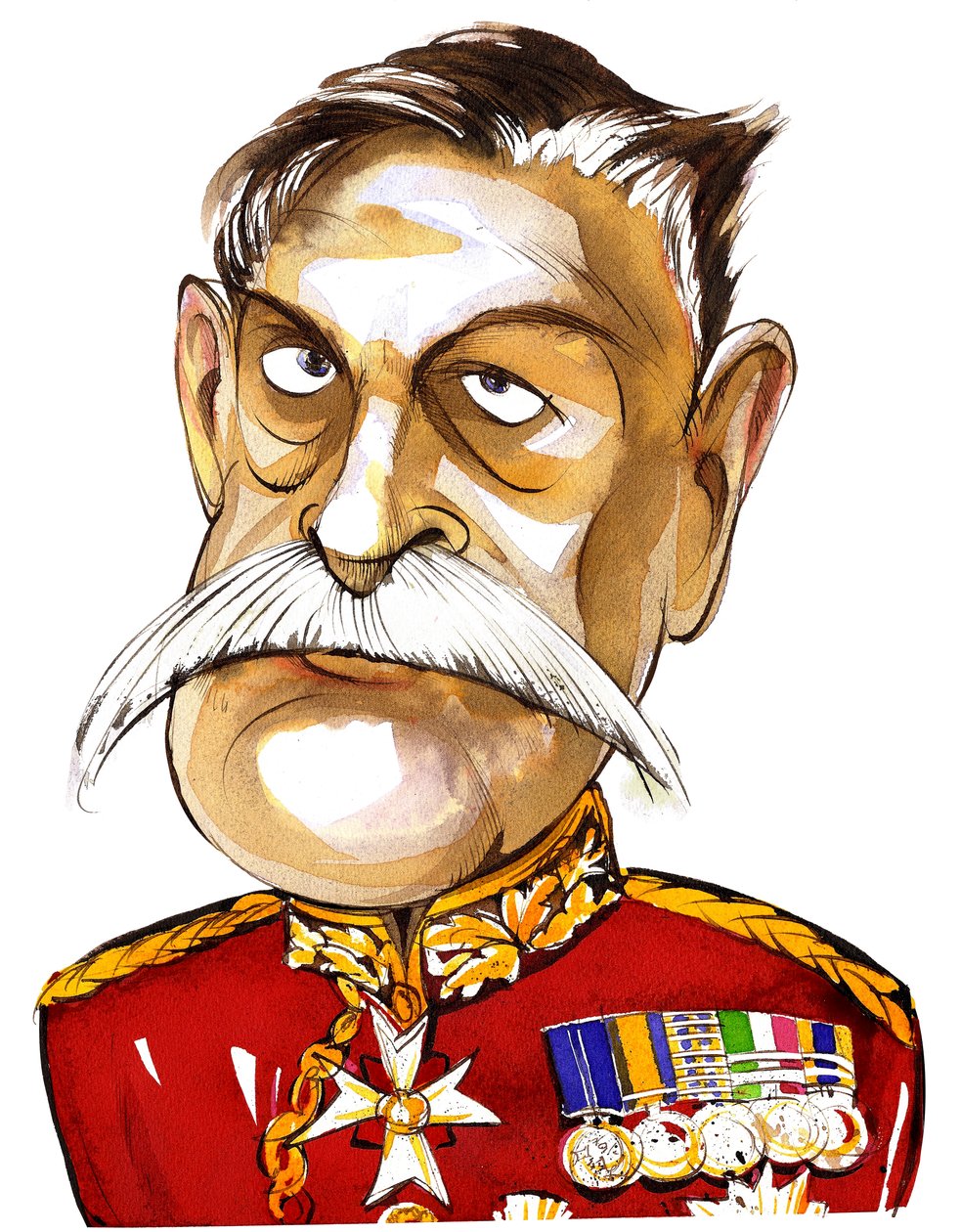 British Field Marshal, First Earl Haig of Bernersyde (1861-1928); color caricature in uniform by Neale Osborne