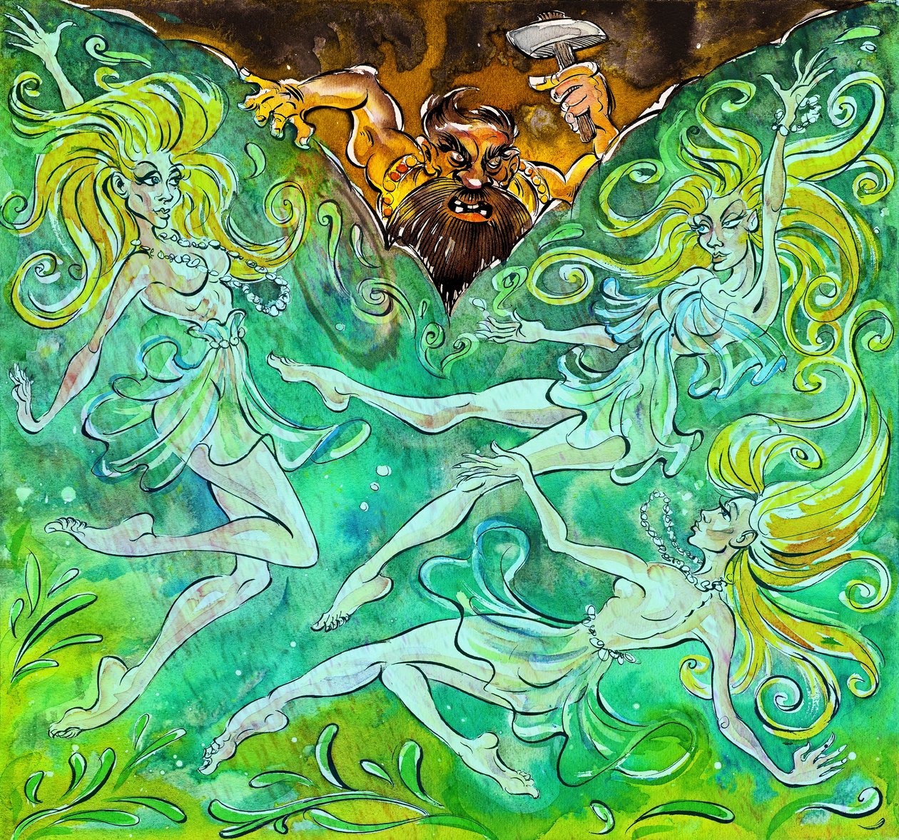 Alberich and the Rhinemaidens - Illustration of 