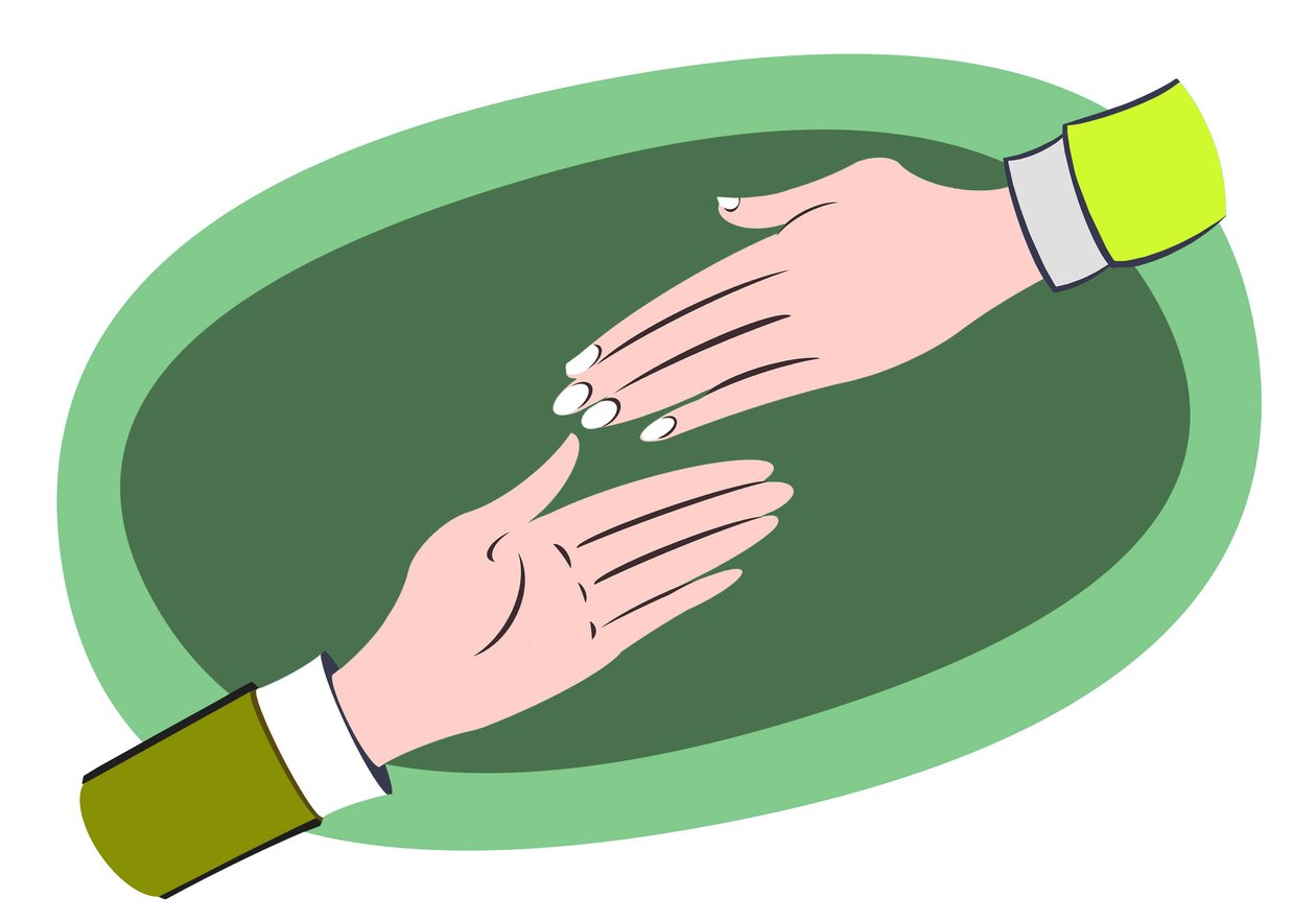 Helping hands (illustration of business allegory) by Neale Osborne
