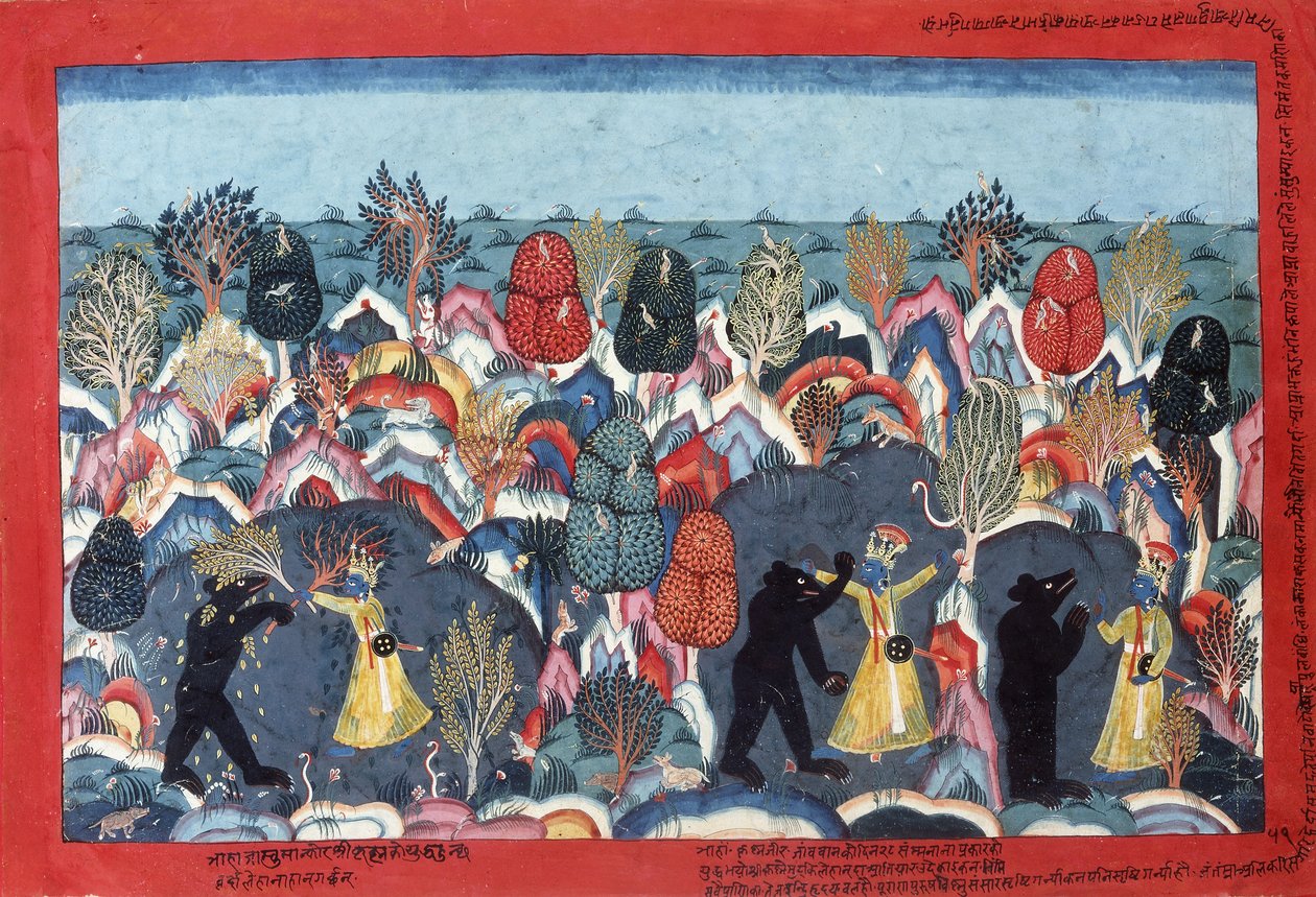 Krishna Fighting Jambavata, King of the Bears by Nepalese School