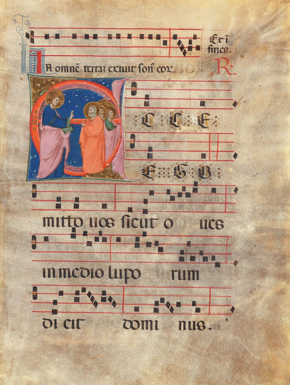 Antiphonal folio with historiated initial 