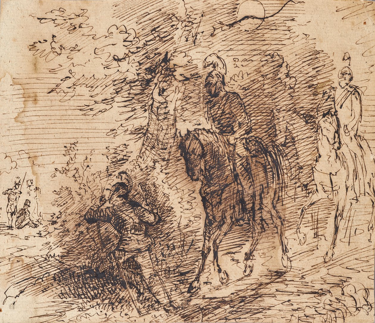 Mounted Soldiers Observing Three Other Soldiers by Leopold Blonder