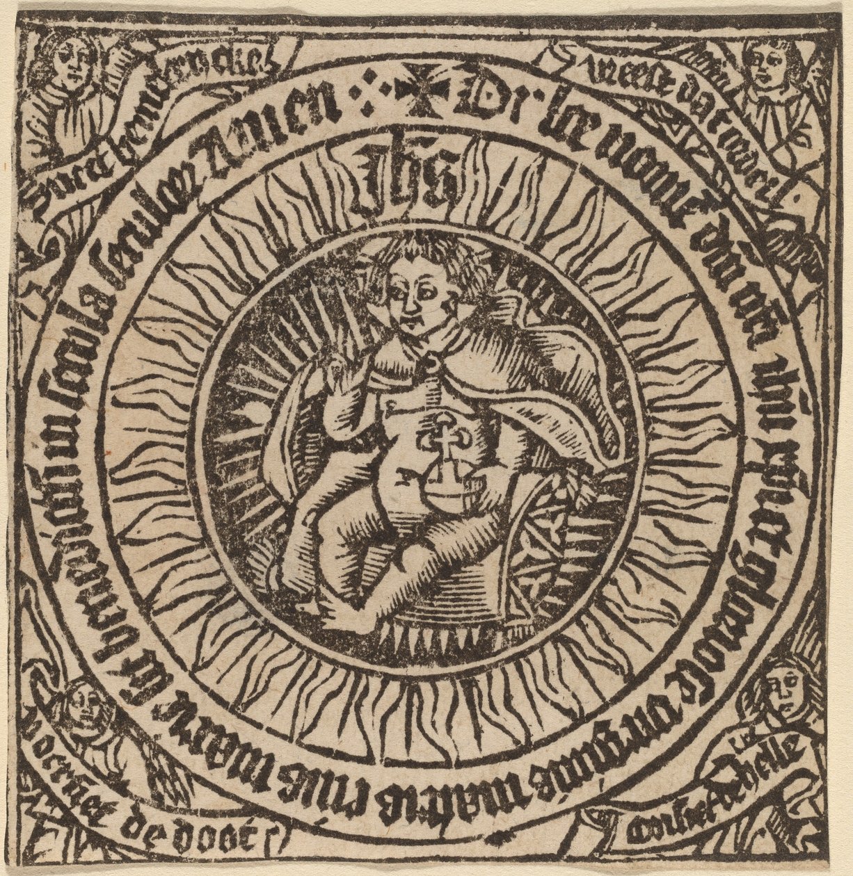 Divine Infant with the Globe in a Circle with Four Angels by Netherlandish 15th Century