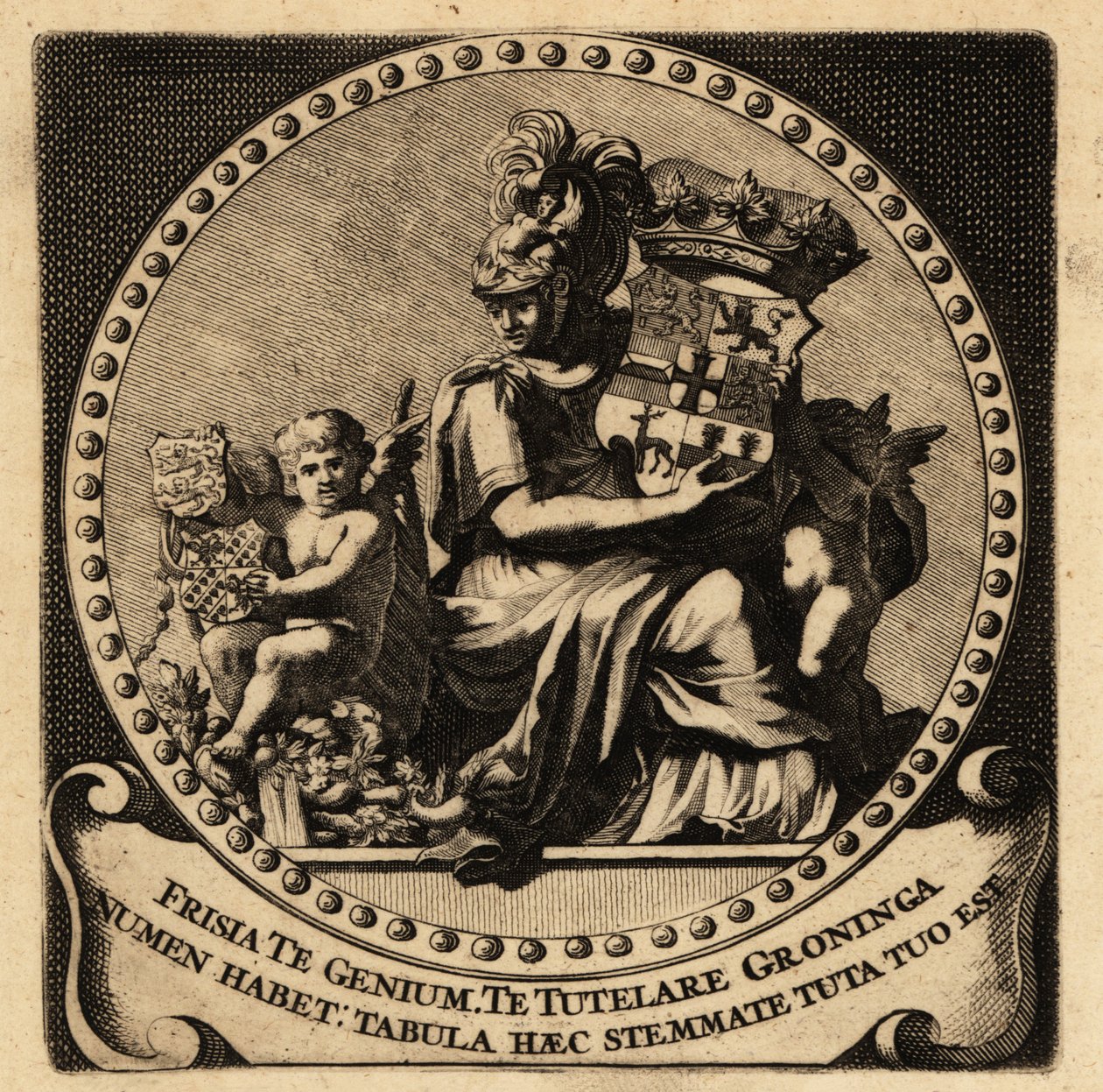 Allegorical figure of Friesland and Groningen with coats of arms by Netherlandish School