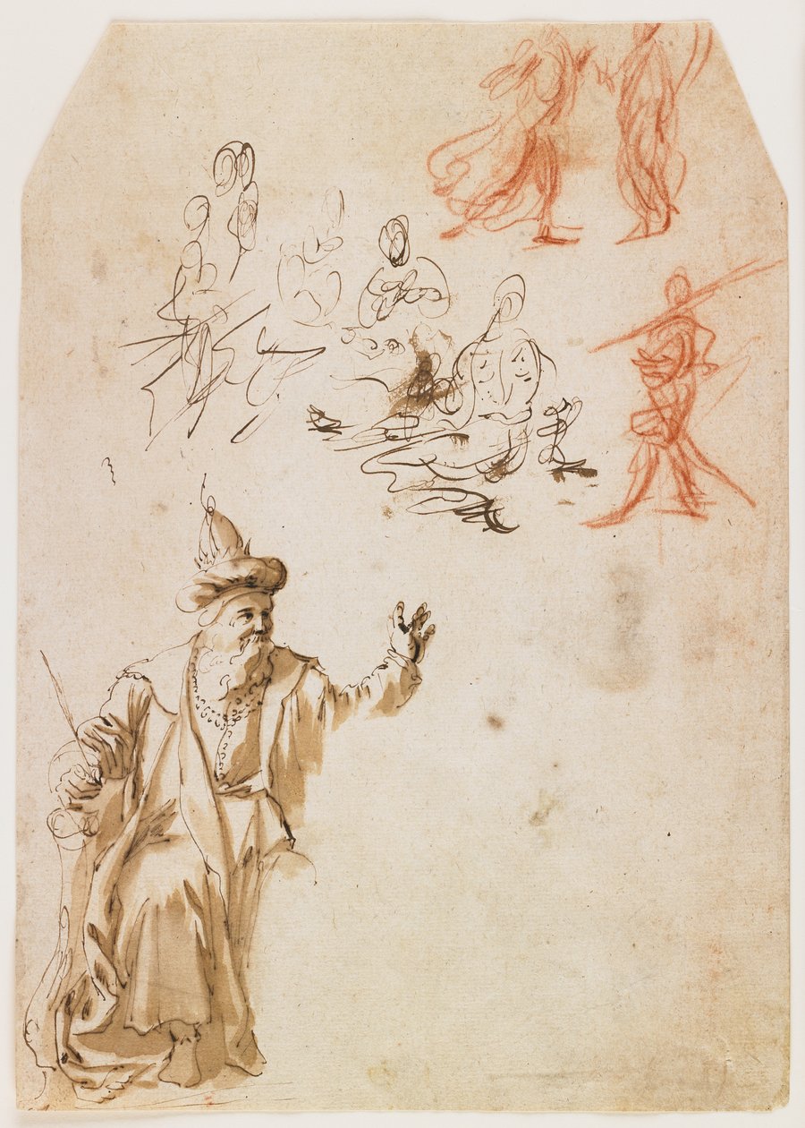 Study of an Old Testament Prophet and Other Figure Studies (recto); Study of a Male Figure with a Rope (verso) by Netherlandish School