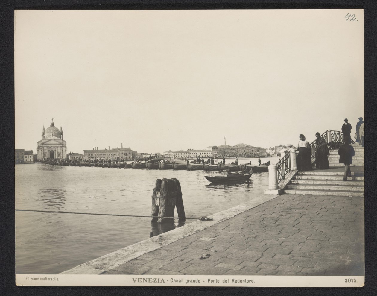 Pontoon Bridge over the Grand Canal in Venice during the Festa del Redentore (Venezia - Canal grande - Ponte del Redentore) by Neue Photographische Gesellschaft