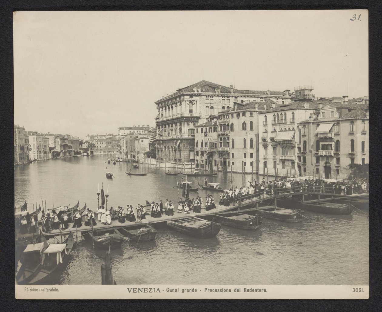 Procession Over a Pontoon Bridge on the Grand Canal in Venice During the Festa del Redentore by Neue Photographische Gesellschaft