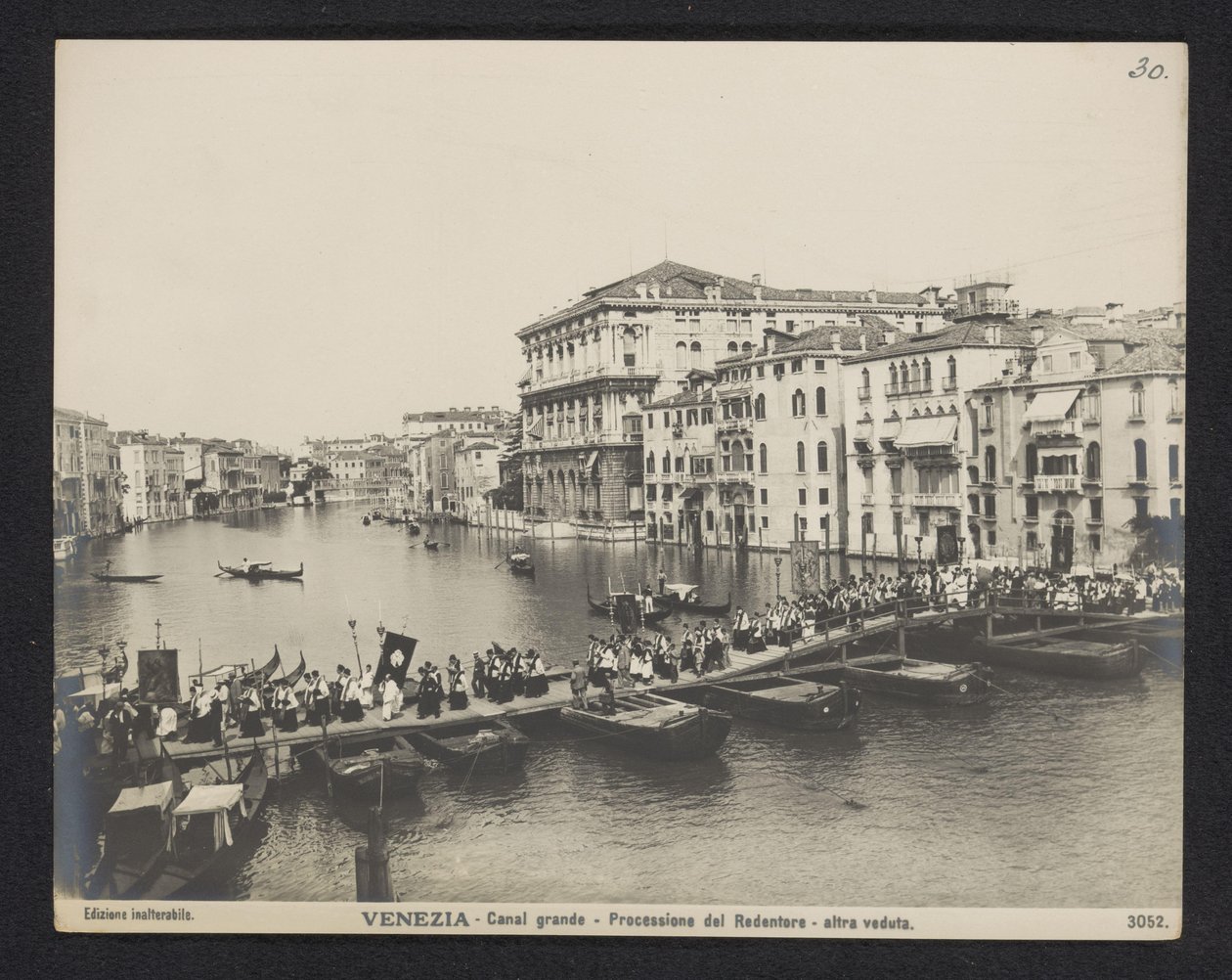 Procession over a Pontoon Bridge on the Grand Canal in Venice during the Festa del Redentore by Neue Photographische Gesellschaft