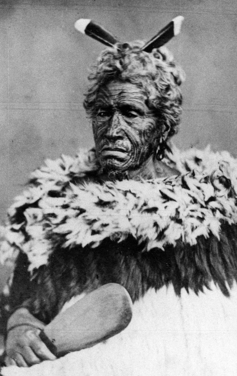 Portrait of a Maori man, before 1880 by New Zealand Photographer