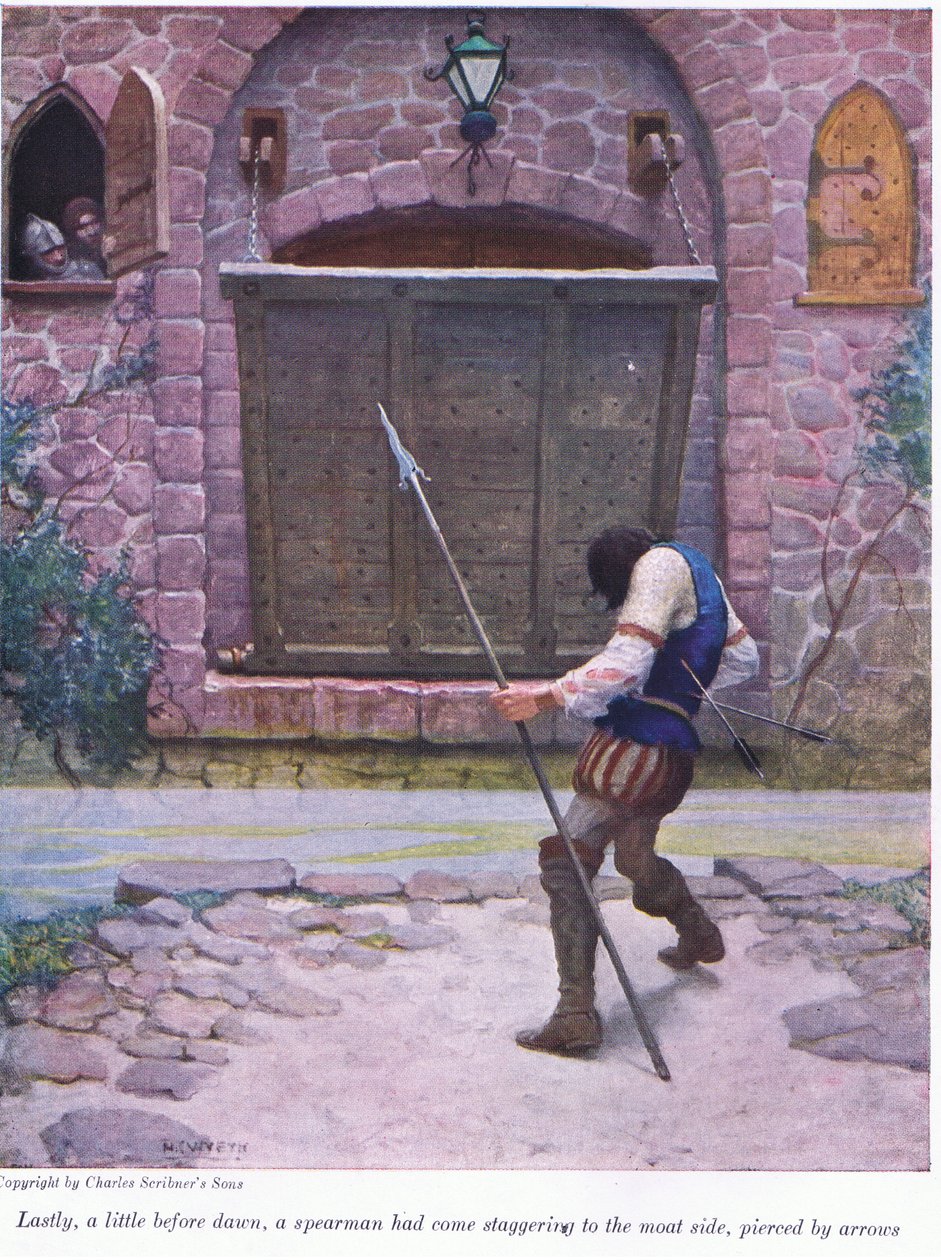 Lastly a Little Before Dawn, a Spearman Has Come Staggering to the Moat Side, Pierced by Arrows by Newell Convers Wyeth