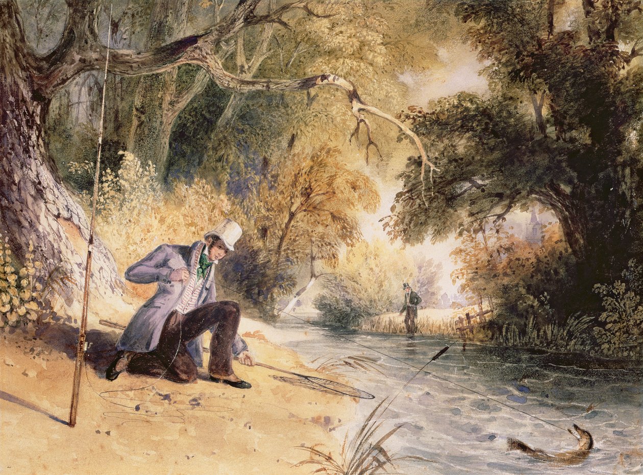Pike Fishing, Landing a Jack by Newton Fielding