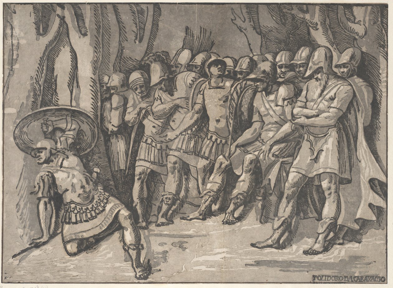 Ajax Lower Left Holding a Shield Aloft, at the Right Stands Agamemnon Surrounded by His... by Niccolo Vicentino