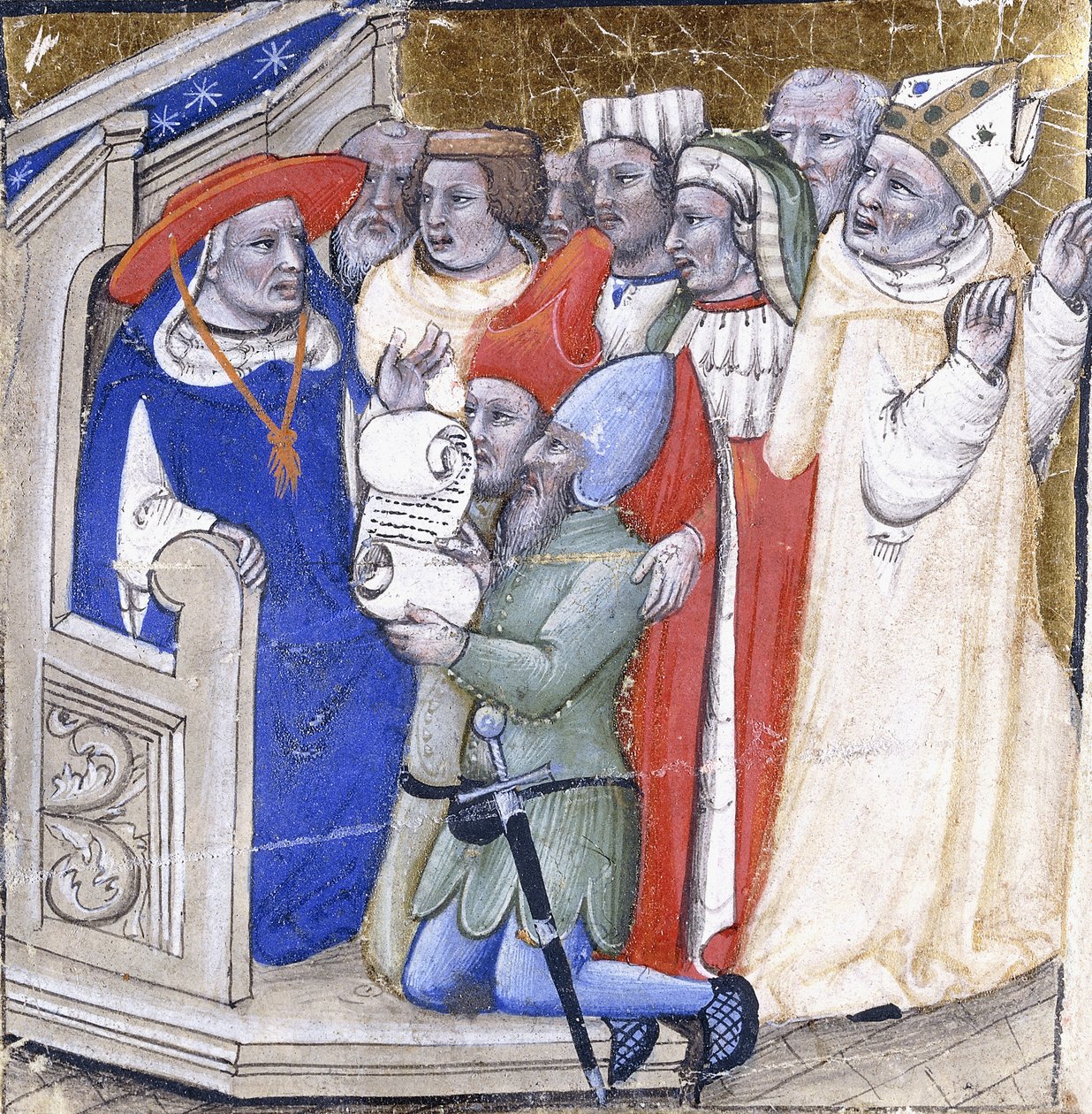 A Cardinal Sitting in Judgement upon a Bishop, Accused by Two Laymen by Niccolo di Giacomo