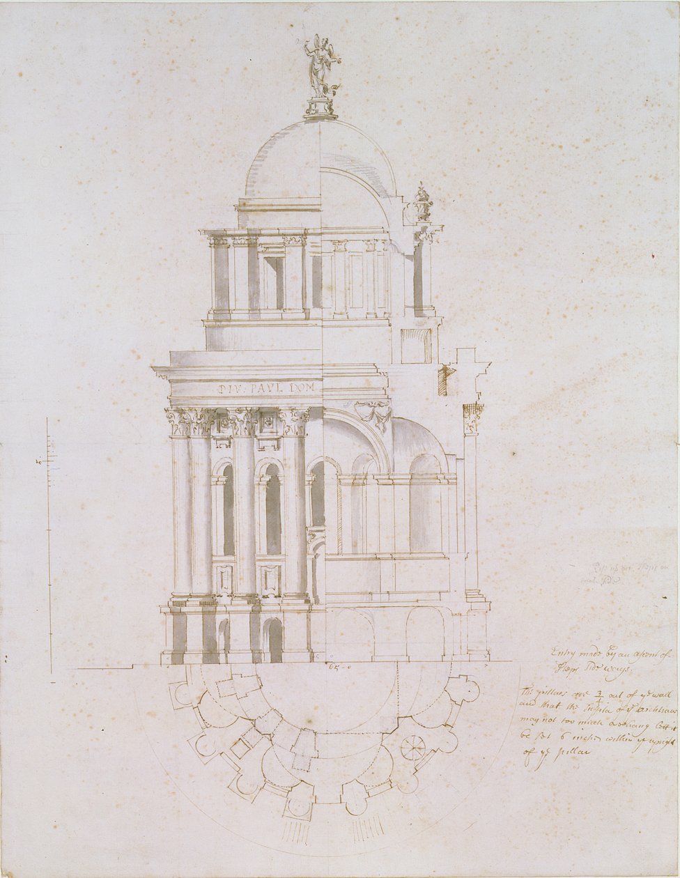Elevation, Cross-Section and Plan of an Unrealised Baptistery for St. Paul