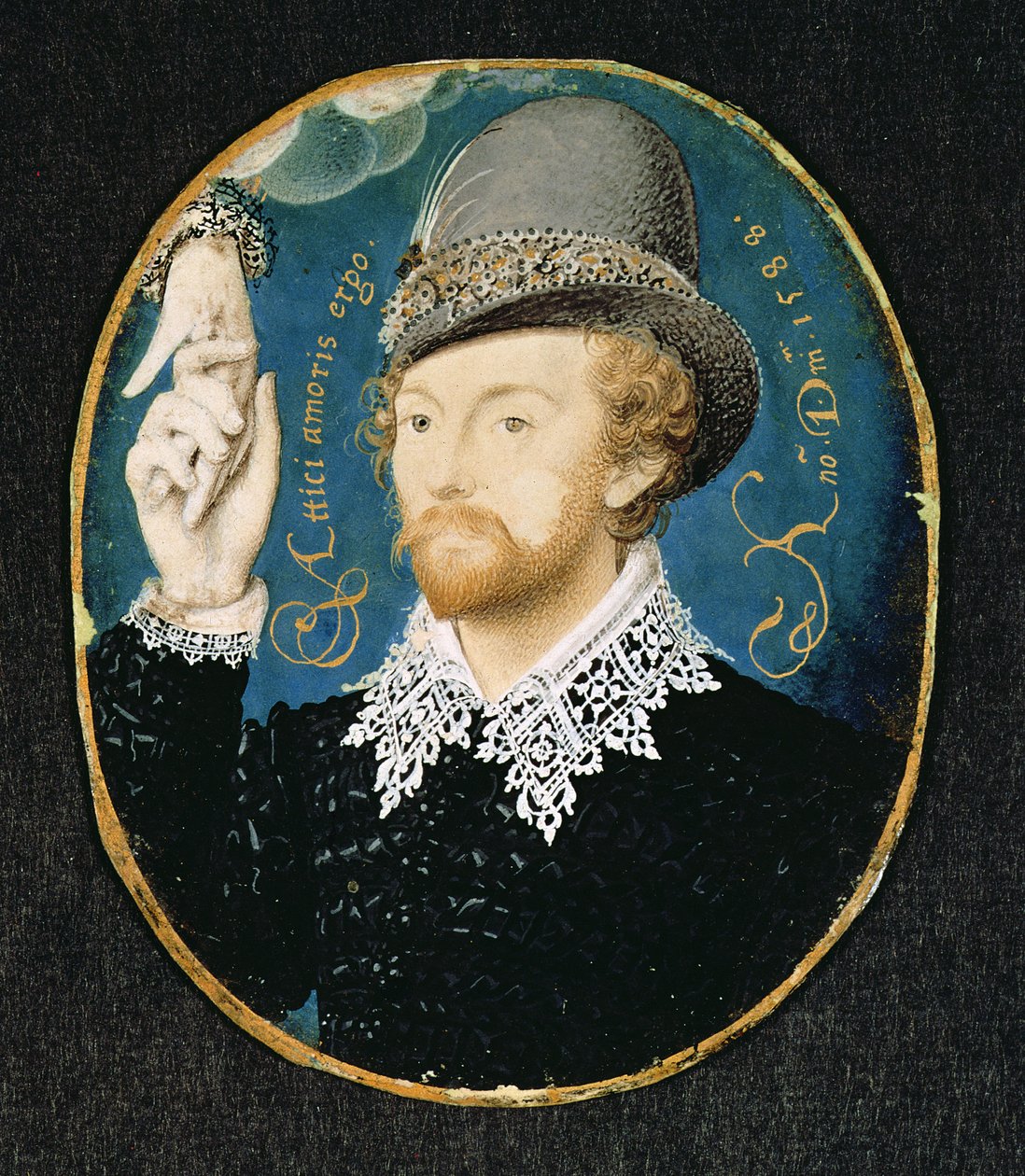 Man clasping hand from a cloud, possibly William Shakespeare, 1588 by Nicholas Hilliard