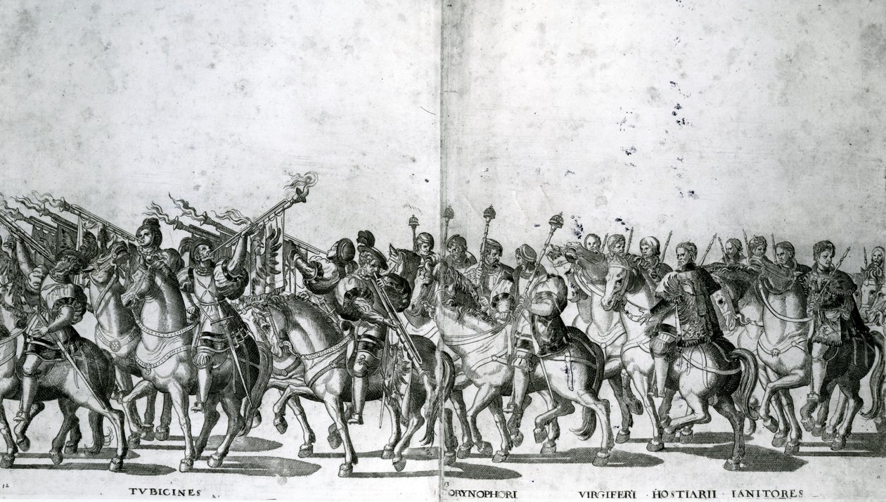Plate 12 and 13 of the Entry of Pope Clement VII and Emperor Charles V into Bologna on 24 February 1530 by Nicholas Hogenberg