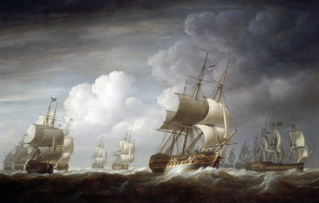 A fleet of Indiaman ships, British ships of the East India Trading Company by Nicholas Pocock